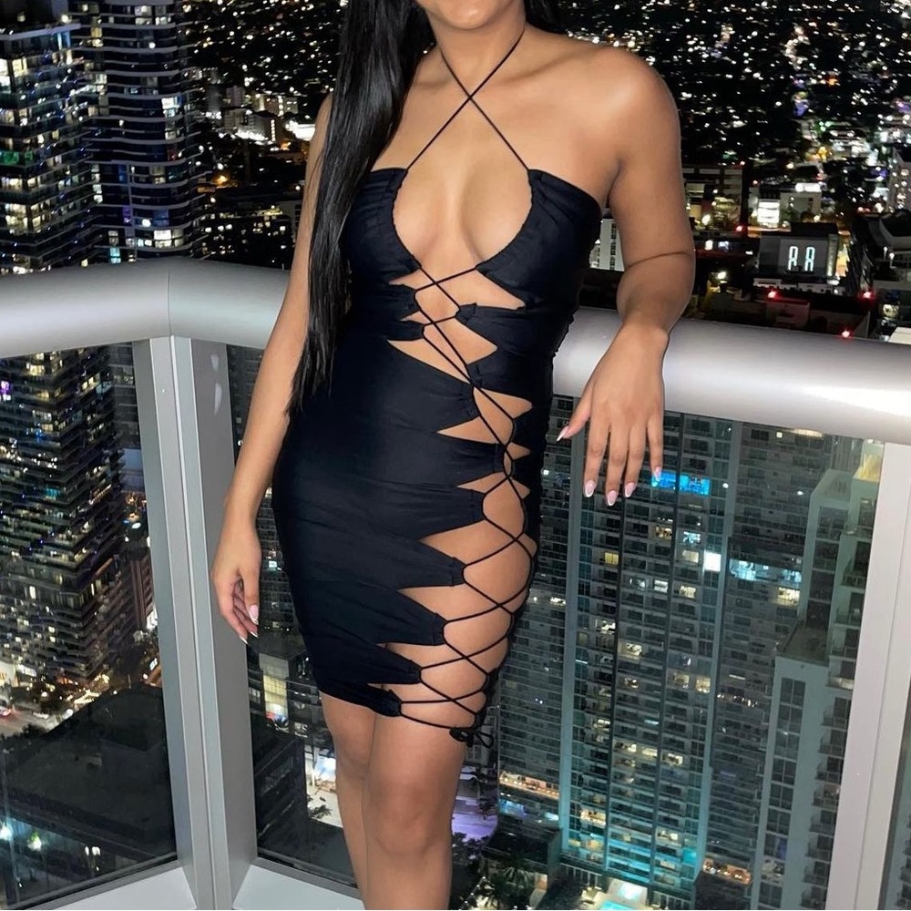 Black tie-up dress